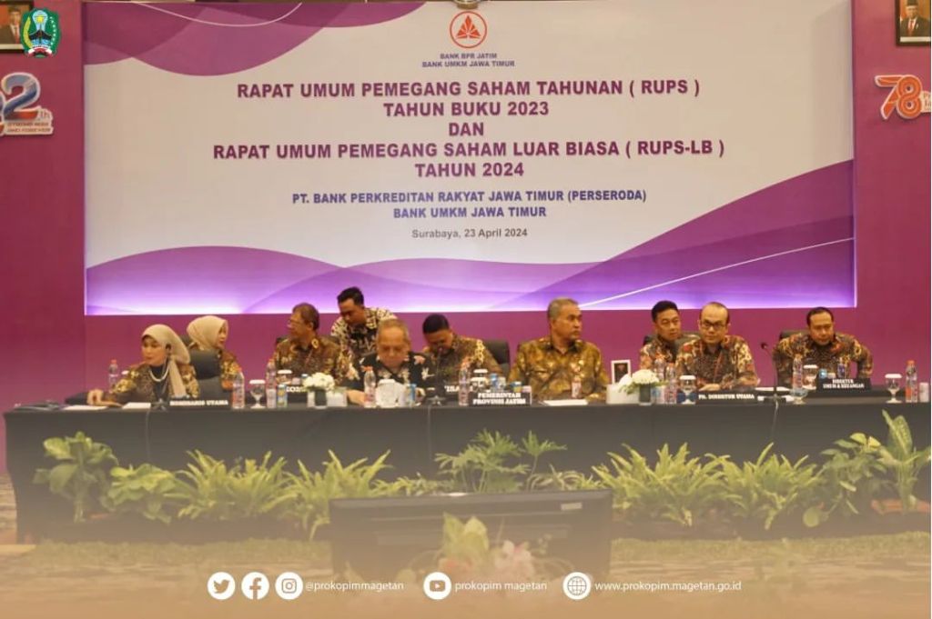 PJ. BUPATI MAGETAN HADIRI RUPS TAHUN BUKU 2023 DAN RUPS-LB TAHUN 2024 BANK BPR JATIM (PERSERODA) BANK UMKM JAWA TIMUR