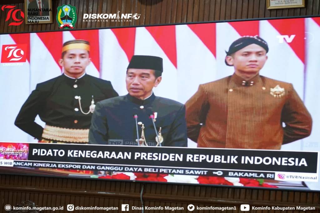JELANG HUT REPUBLIK INDONESIA KE-79, PENJABAT BUPATI MAGETAN BERSAMA FORKOPIMDA MENYAKSIKAN PIDATO KENEGARAAN PRESIDEN RI